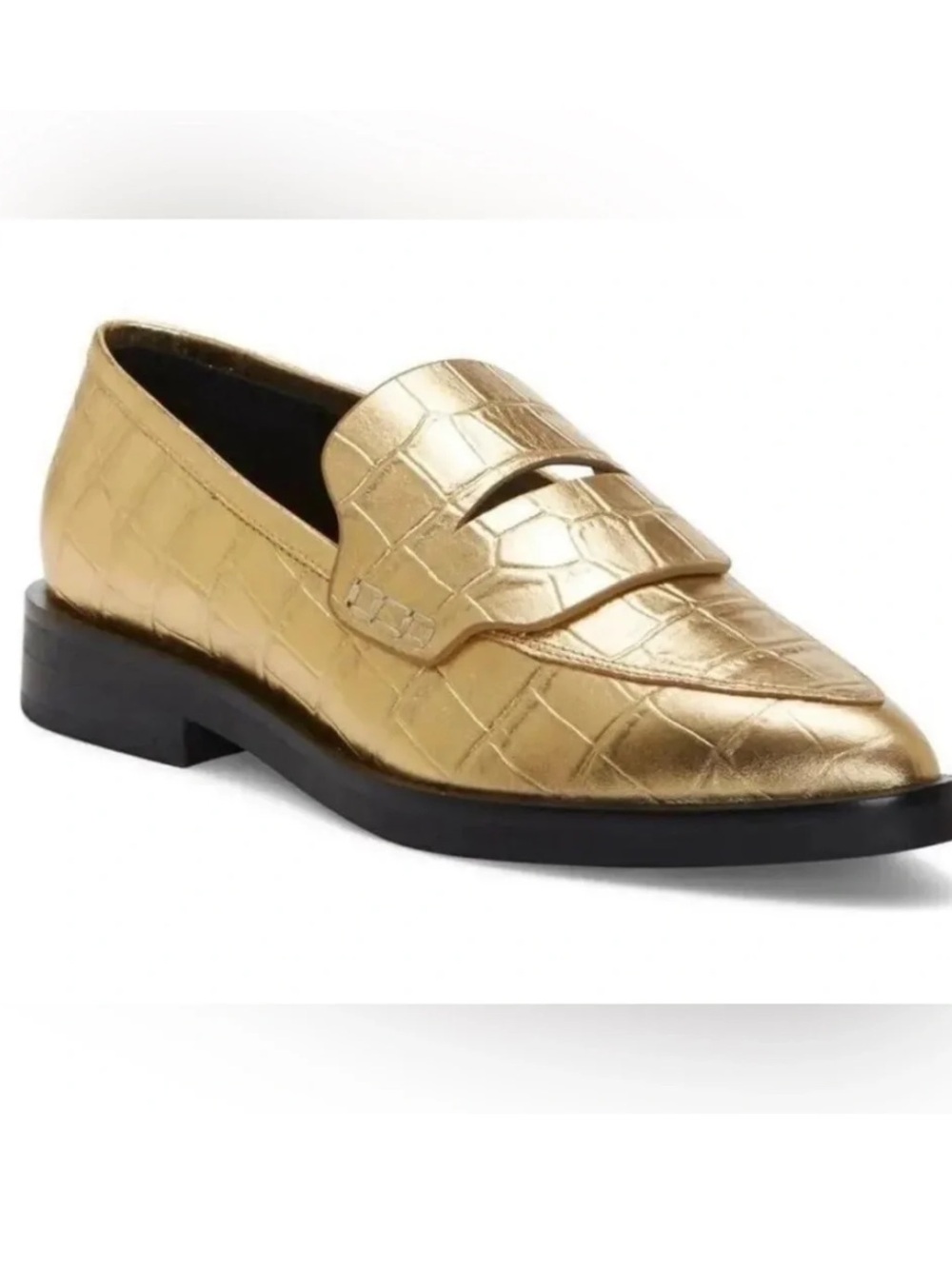 Rebecca Minkoff Pacey Metallic Gold Croc-Embossed Penny Loafer Size 9